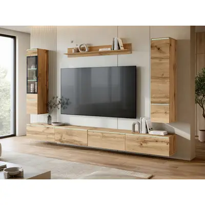 Preisvergleich für Wohnwand Vera XXL Eiche Wotan, BxHxT 300x162x33 cm, aus Holzwerkstoff