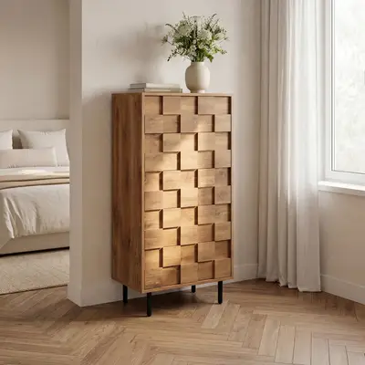 Preisvergleich für Schubladenschrank aus Holz Naturfarbe Ivar, BxHxT 56x122x40 cm