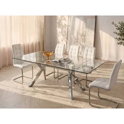 Preisvergleich für Esstisch ausziehbar - 6 bis 8 Personen - Sicherheitsglas & Metall - VELIKA, BxHxT 160x76x90 cm, Durchsichtig, aus Glas