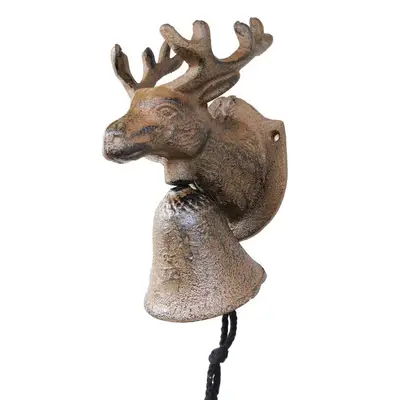 Preisvergleich für Dehner Gartenfigur Glocke mit Hirsch, 8.5 x 10 x 17 cm, Gusseisen, nostalgische Türglocke in Rostoptik, in der Farbe Braun