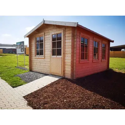 Preisvergleich für Mini Gartenhaus “Eva C” 3x4m | Kleines Gartenhaus mit Satteldach aus Holz | 3x4m großes Gartenhaus aus Holz, aus Sicherheitsglas