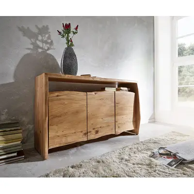 Preisvergleich für Sideboard Live-Edge 145 cm Akazie Natur 3 Türen, BxHxT 147x85x47 cm, in der Farbe Beige, aus Akazienholz