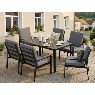 Preisvergleich für MeXo Gartenlounge-Set Gartenmöbel Set mit Esstisch, (Gartenessgruppe Set 6 Personen, Aluminium, wetterfest, hoher Sitzkomfort),