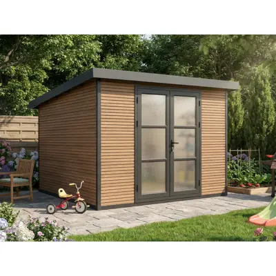 Preisvergleich für WPC Gartenhaus Modell FineLine 8,4 m² Teak, in der Farbe Braun