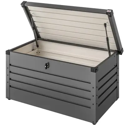 Preisvergleich für Gardebruk® Gartenbox 385L Anthrazit wasserdicht abschließbar bis 100kg verzinkt, B 120 cm, aus Metall