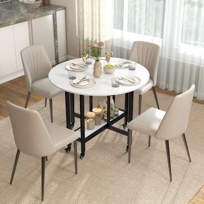 Preisvergleich für HOMCOM Esstisch Klappbar, Runder Küchentisch mit Ablage für 2-4 Personen, Klapptisch Esszimmertisch mit Rollen für Kleine, BxHxT 100x75x100 cm, in der Farbe Weiss