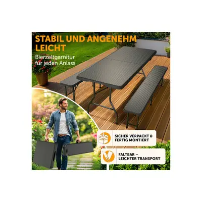 Preisvergleich für Blumtal Bierzeltgarnitur Bierzeltgarnitur 3er Set - 2X Bierbank + 1x Biertisch, (3-tlg), tragstarke Biertischgarnitur klappbar, in der Farbe Schwarz, aus Kunststoff