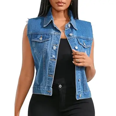 Preisvergleich für Ärmellose Denim-Weste für Damen, klassische  Button-Down-Jeansjacke mit Taschen, Blau, M, aus Stoff, Größe M  Ladendirekt