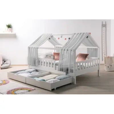 TiCAA Kinder Hausbett 90x200cm Mit Schubkasten - Montessori Bett Weiß