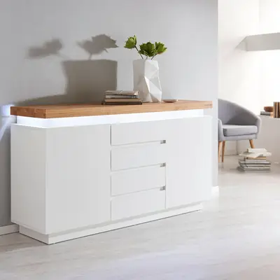 XXXLutz SIDEBOARD Weiß, Eiche 150x81x40 cm