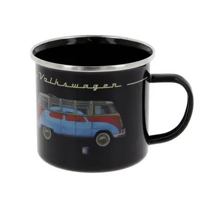 VW Bulli T1 Emaille-Tasse – 500 Ml, Grau Mit Service-Logo, Perfekt Für Camping & Fans