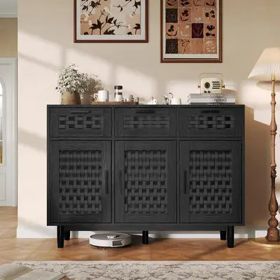 Preisvergleich für WoodenAura SIDEBOARD Schwarz 40x80x107.9 cm, aus Holz