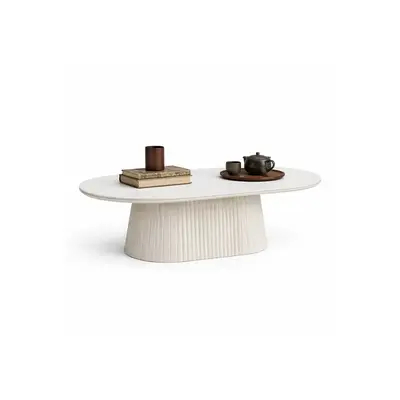 Preisvergleich für HOOZ Wohnzimmertisch Couchtisch oval modern, Säulenfuß inkl. Keramikplatte 130x70 cm Kalk (Einzelprodukt, 1-St., 1× Couchtisch),,
