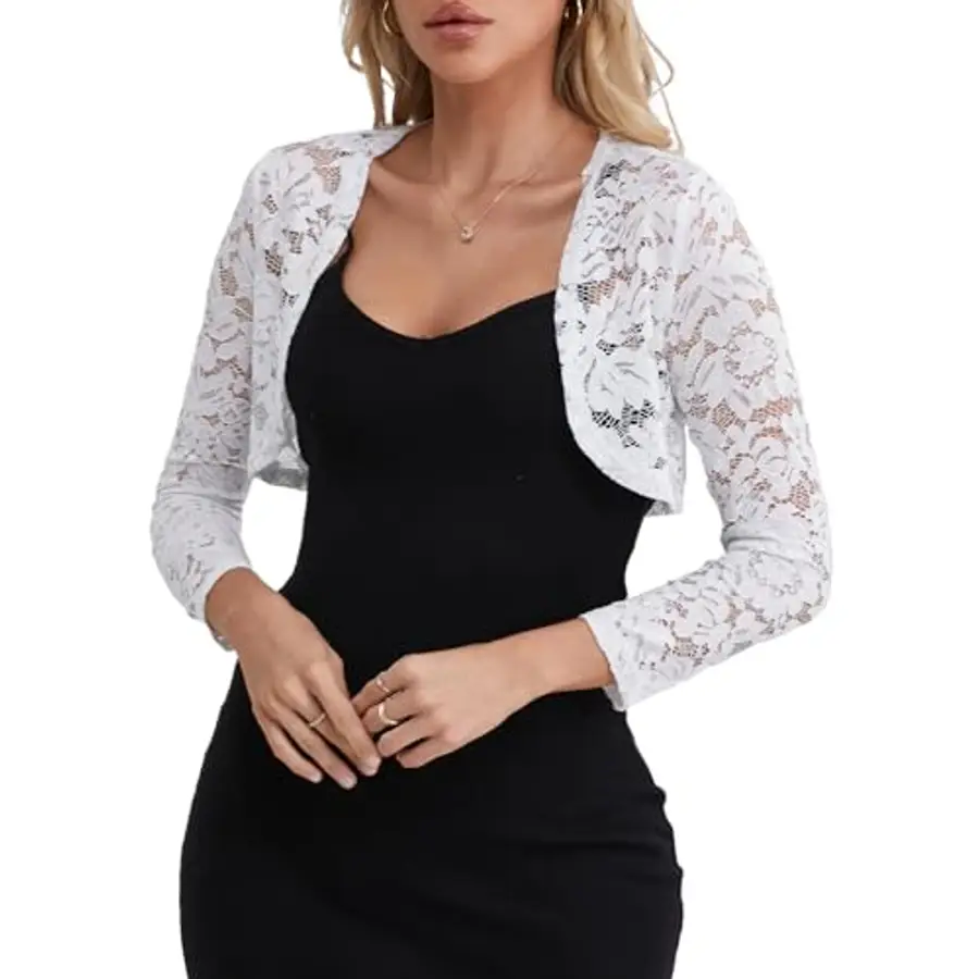 FEESHOW Damen Bolero Aus Spitze & Chiffon – Elegant, Kurzarm, Für Hochzeit & Party