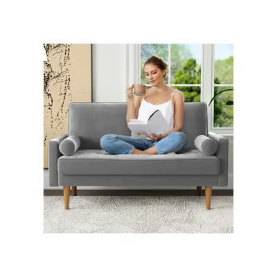 OUNUO Sofa 121cm Kleines Loveseat Sofa Couch aus Samt und Leinen mit 2 Zierkissen