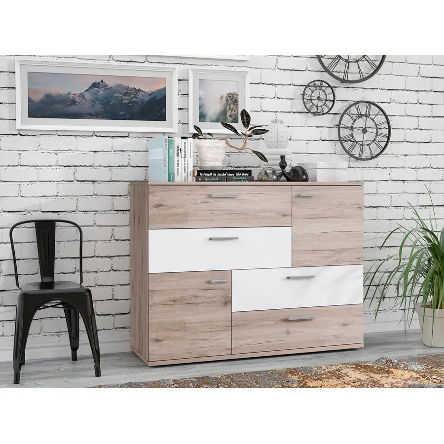 Preisvergleich für FORTE Kommode Skive Breite ca. 125 cm, BxHxT 125x96x41 cm, in der Farbe Weiss, aus Holzwerkstoff