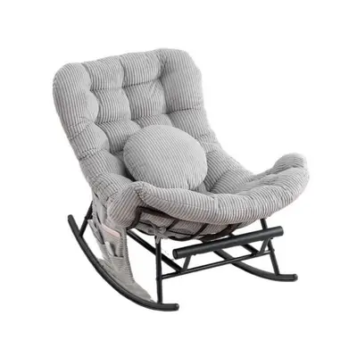 LVHOM Schaukelstuhl ausziehbarer Fußstütze, dick gepolstert, Metallgestell, In-/Outdoor (zusätzliches Zierkissen, Seitentaschen, ergonomisches Design