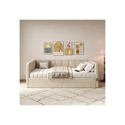 Preisvergleich für Odikalo Schlafsofa 90x200 90x190 Polsterbett mit USB und Schubladen ohne Matratze, mit 2 Schubladen für Stauraum, Schlafsofa,, BxT