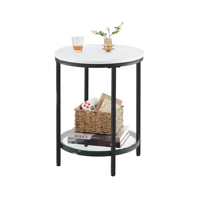 Preisvergleich für Beistelltisch 2 Ebenen in weißer Marmoroptik mit schwarzem Gestell, Weiße Marmoroptik, schwarzes Gestell, BxHxT 45x55x45 cm, in der Farbe Weiss, aus Holzwerkstoff