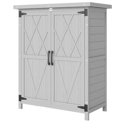 Preisvergleich für Gartenhaus/schrank Mit 3 Regalböden, 2 Türen, Wasserdichtem, Verzinktem Blechdach, Massivholz, 75 X 40 X 90 Cm, Grau, BxHxT 75x90x40 cm