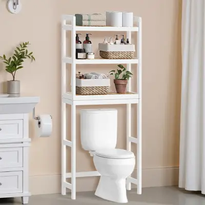 Preisvergleich fr Toilettenregal aus Bambus verstellbar einfache Montage,  Wolkenwei + Naturfarben / 26 x 63 x 170 cm, in der Farbe Weiss |  Ladendirekt
