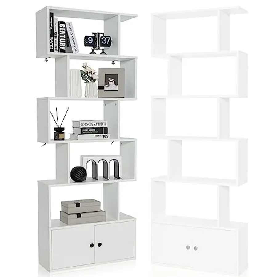 HOMASIS Bücherregal 3 Ebenen S-Form - Standregal Weiß 80x22x70cm Bis 45kg Belastung