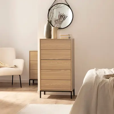 Preisvergleich für Schubladenschrank aus naturfarbenem Holz Remi, BxHxT 60x110x40 cm