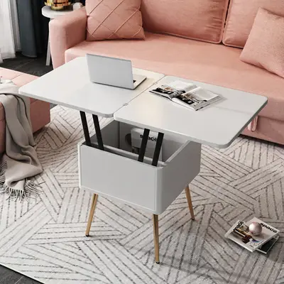 Preisvergleich für Multifunktionaler Couchtisch ausziehbar mit Stauraum & Lift Top in Weiß, aus Holz