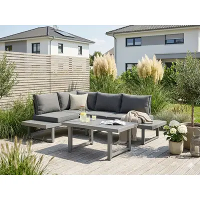 Preisvergleich für KONIFERA Gartenlounge-Set Hamburg Set, Tisch:100x60x60/40cm,abnehmbare Rückenlehnen,individuell aufstellbar, 14 Stk. tlg., in der Farbe Grau, aus Aluminium