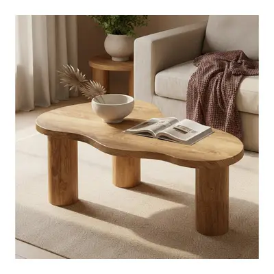 skølm Couchtisch Mani in organischer Form (Eichen-Optik, geölt & lackiert), Beistelltisch aus Eichenholz, 100 cm lang & 55 cm breit