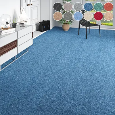 Preisvergleich für OTTO home Teppichboden Fortis, Schlinge, Gesamthöhe 5 mm, Made in Netherlands rechteckig meliert, Breite 400 cm, strapazierfähig,, BxHxT 400x5x1 cm, in der Farbe Blau, aus Laminat