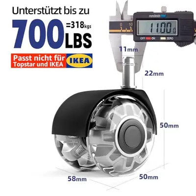 COSYLAND Bürostuhl Rollen 5er Set - 11x22 Mm, Super Leise Für Alle Böden