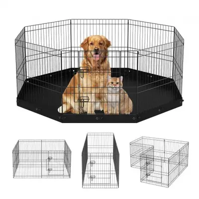 Produktbild von Hundelaufstall 145 Cm Hoch, 5,5 M Lang – 8-teiliger Welpenauslauf Aus Draht, Für Mittlere & Große Hunde, Schwarz