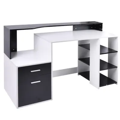 HOMCOM Computertisch Mit Schublade & Tastaturablage – Weiß, 104x48x95,5 Cm, E1 Spanplatte, Platzsparend
