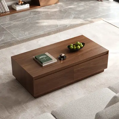 Preisvergleich für Moderner Couchtisch aus Nussbaumholz aus der Mitte des Jahrhunderts, 120 cm, rechteckiger Block, Wohnzimmertisch mit Stauraum