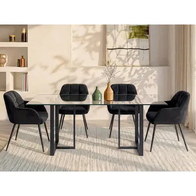 Preisvergleich für Esstisch für 6 Personen - Sicherheitsglas & Edelstahl - Transparent & Schwarz - NILESA II von Pascal Morabito, BxHxT 180x75x90 cm, aus Glas