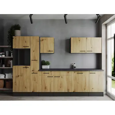 Preisvergleich für Küchenleerblock Oliver o. Geräte Grau/Eiche, BxHxT 310x205x60 cm, aus Holzwerkstoff