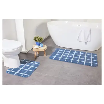 Preisvergleich für LIVARNO HOME Badezimmergarnitur 2tlg. (Teppich/ mit WC-Ausschnitt, Blau/Weiß), aus Polyester