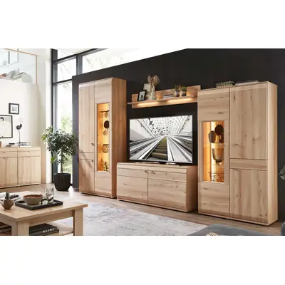Preisvergleich für Mira Schrankwand Wohnzimmer, aus Buche