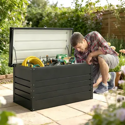 Preisvergleich fr Outsunny GARTENBOX Grau, BxHxT 61x62x120 cm, aus Metall  | Ladendirekt