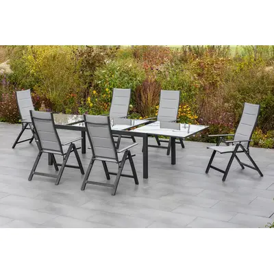 Preisvergleich für Gartentisch Semi Metall/Glas ausziehbar, BxHxT 220x76x90 cm, in der Farbe Grau