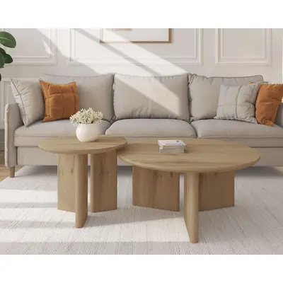 Preisvergleich für OTTO home Couchtisch Cassian 1 Stk. tlg. warme Eichenoptik, außergewöhnliches Kreuzgestell, Ø 80 cm, BxHxT 80x80x37 cm, in der Farbe Braun, aus Mdf