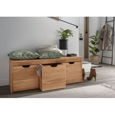 Preisvergleich für Home affaire Schuhbank Dura Schuhbank incl. Schubladen funktionell und stabil Massivholz, Skandinavisches Design, Robust,, BxHxT 120x40x45 cm, in der Farbe Beige