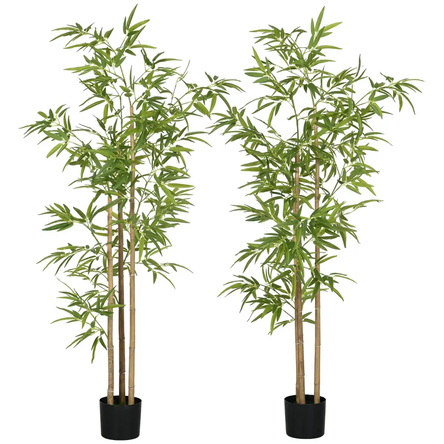 Preisvergleich für HOMCOM Set aus 2 künstlichen Bambus Bäumen Höhe 180 cm mit Topf, Innenraumdekoration, sehr realistisch Aosom, in der Farbe Grün