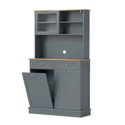 Preisvergleich für Costway Küchenschrank für 45 L Mülleimer mit Arbeitsplatte Grau, BxHxT 34x172x100 cm, aus Holz