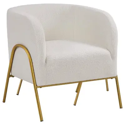 Produktbild von Fotel Do Salonu Yaheetech Sessel Loungesessel In Muschelform, Ohrensessel Modern, Polsterstuhl Mit Metallbeinen, Polyester, Für Wohnzimmer/ Schminktisch/ Schlafzimmer, Weiß Sessel Teddy