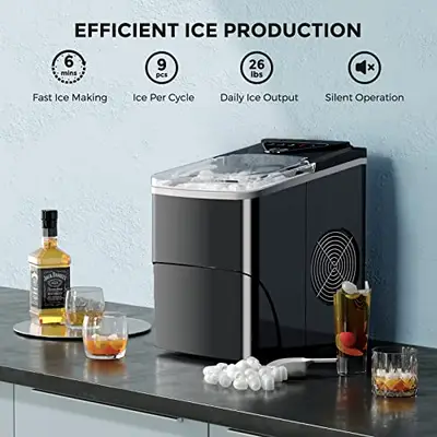 Preisvergleich für Eiswürfelmaschine Klare Eiswürfel, Selbstreinigende Eismaschine, 9 Würfel in 6 Minuten fertig, 15KG in 24 H, Tragbare Ice, in der Farbe Schwarz