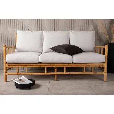 Preisvergleich fr Loungesofa Cane Bambus Rattan ca. 180x77 cm, BxHxT  180x88x77 cm, in der Farbe Beige, aus Textil | Ladendirekt