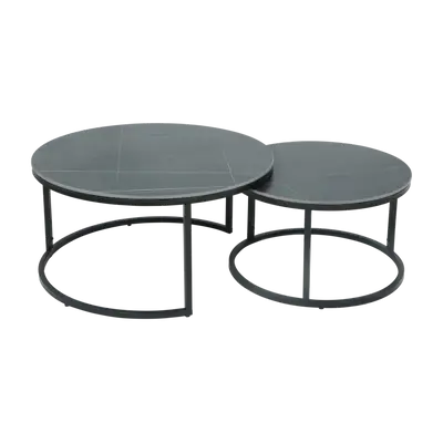 Couchtisch 2er Set Luis II 80 x 80 x 41 cm/60 x 60 x 37 cm Sintered Stone schwarz matt