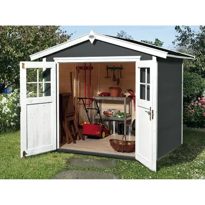 Preisvergleich für OBI Outdoor Living Holz-Gartenhaus Monza Satteldach Lasiert 205 cm x 229 cm, BxHxT 260x227x229 cm